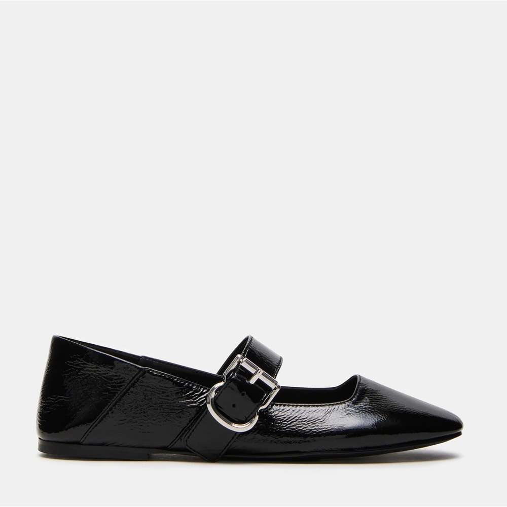 Steve Madden Black Flats with Silver Buckle